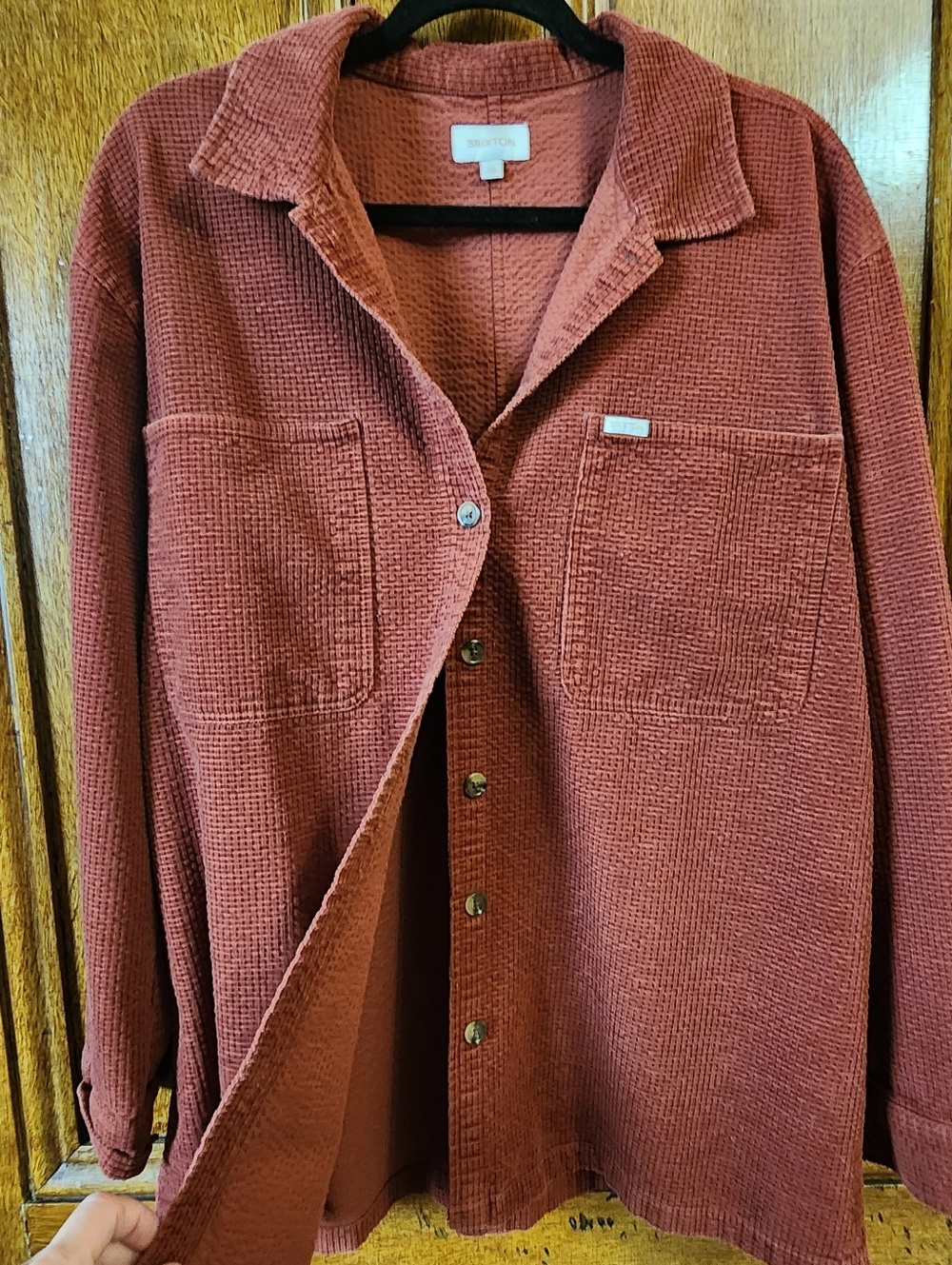 Brixton Textured Button-Up Cotton Shacket in Rust